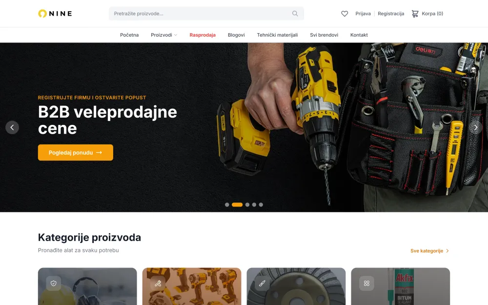 Sajt NineBros — B2B web shop