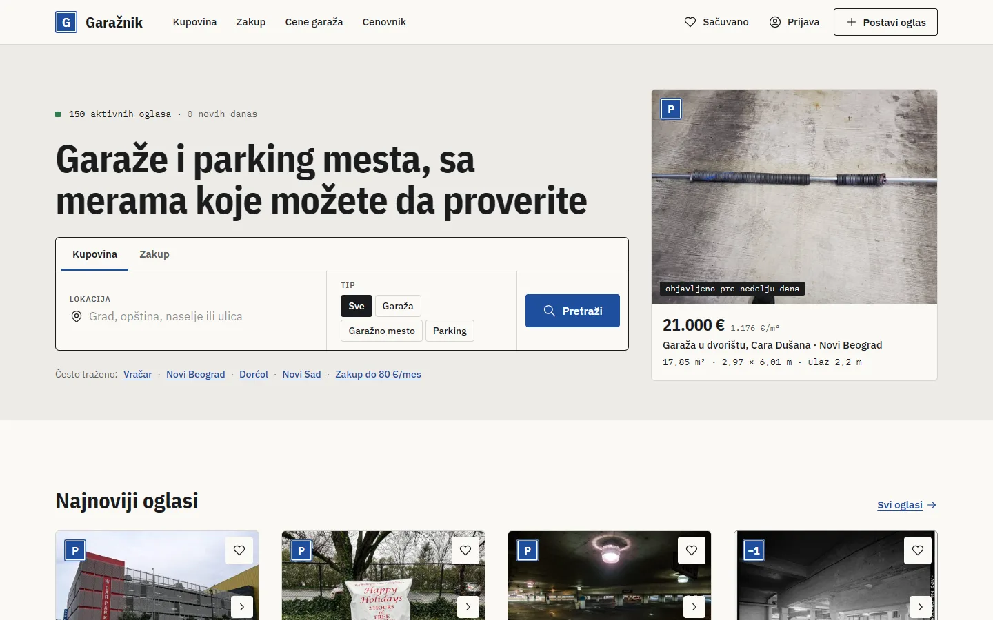 Naslovna strana sajta Garažnik