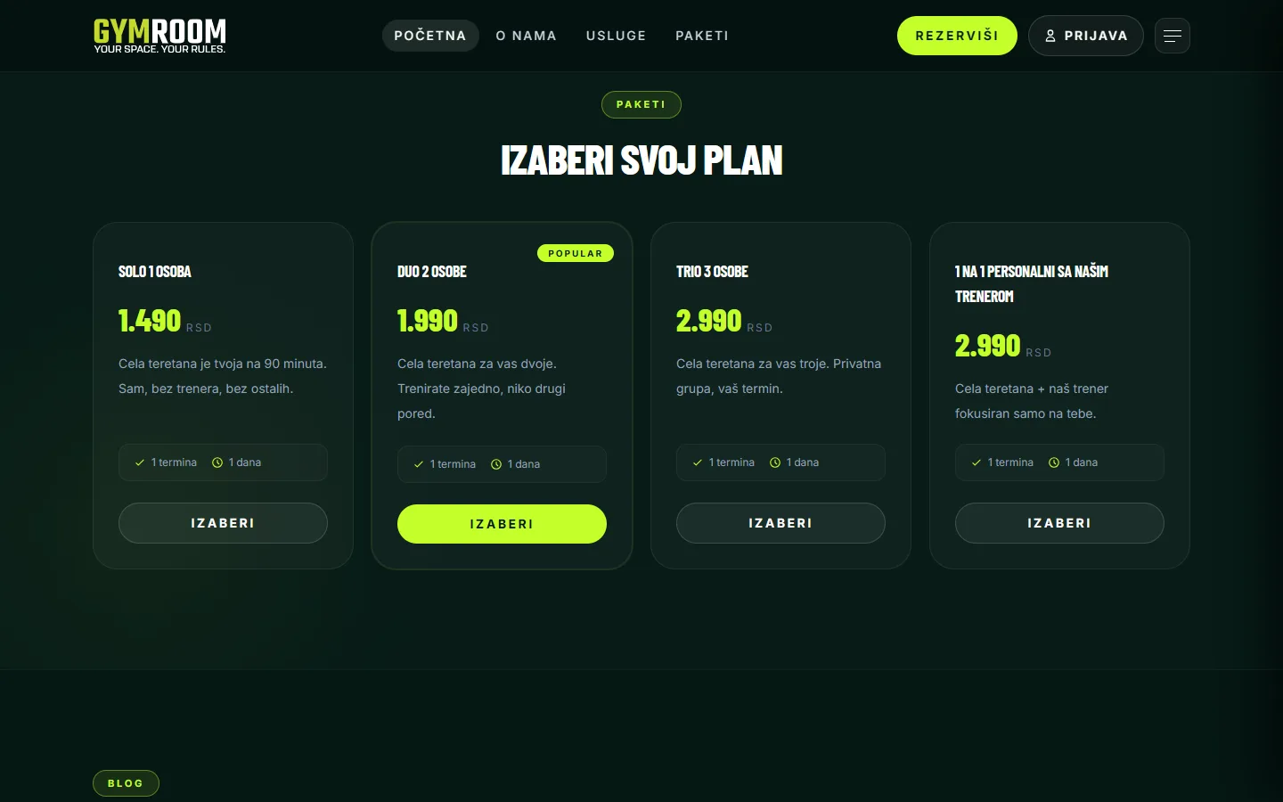 Paketi i cene na prvi pogled — GymRoom Studio