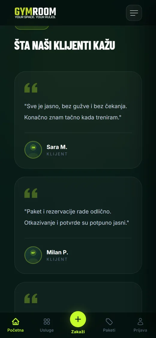 GymRoom Studio na telefonu, ekran 3